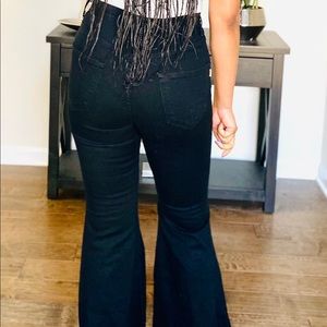 New Black denim, distressed Bell Bottom jeans